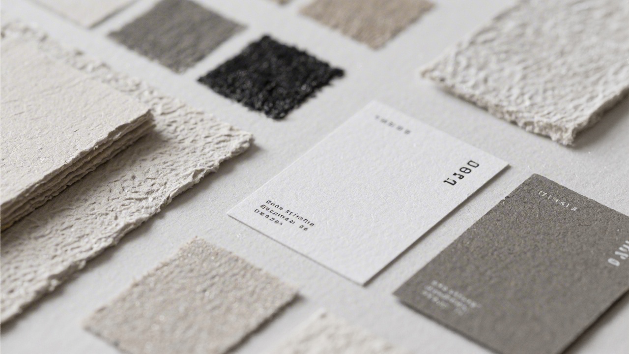 Close-up of textured paper, ink samples, and minimalist typography prints, showing the tactile side of branding and material exploration.